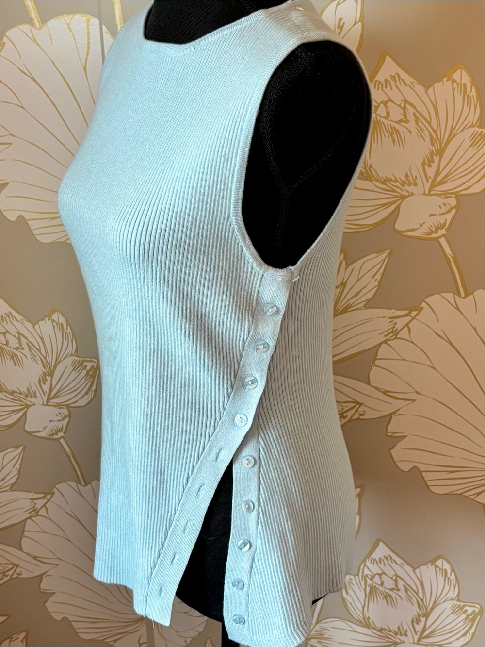 Francesca's Light Blue Ribbed Side-Button Tank